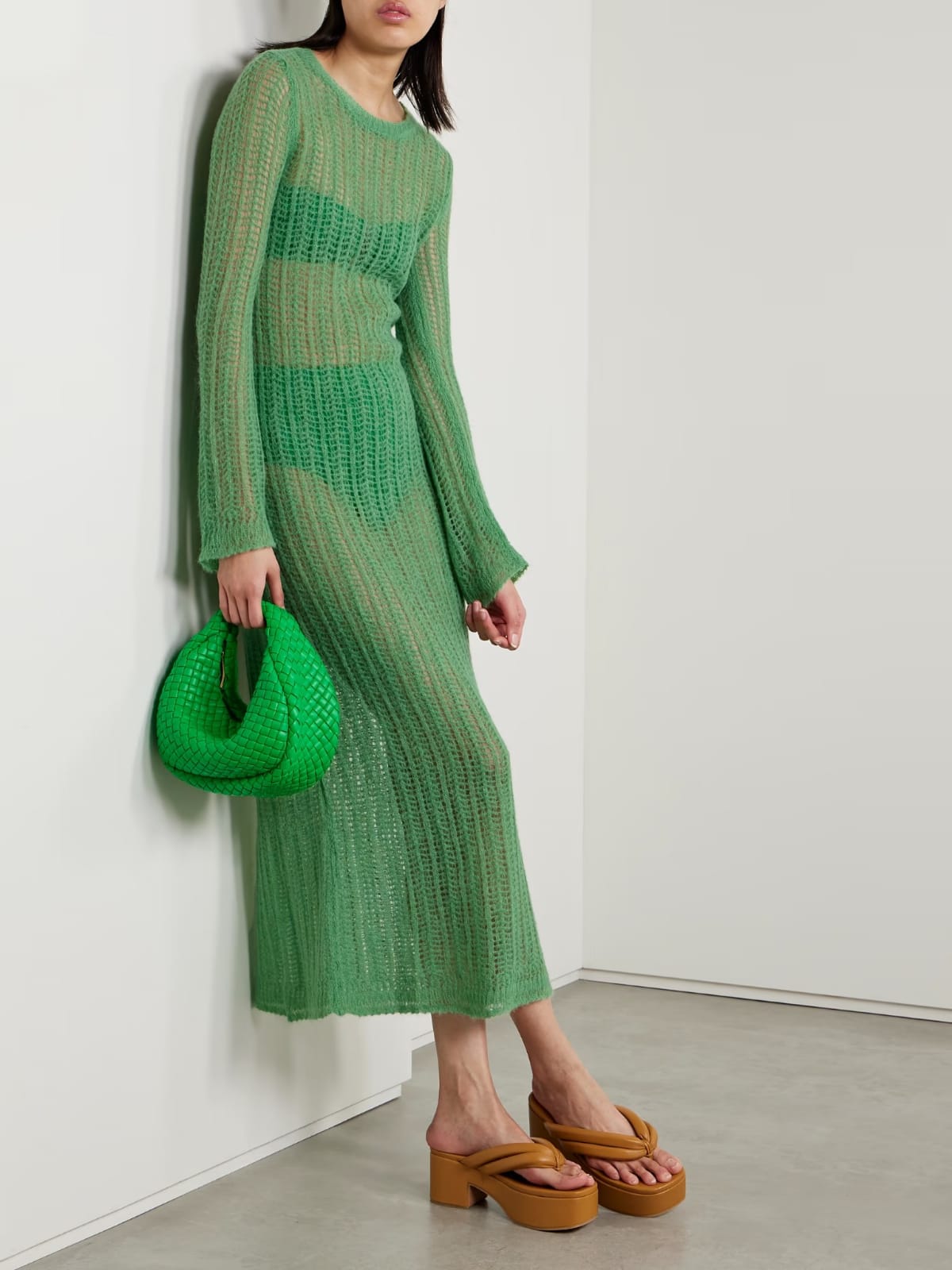 STELLA MCCARTNEY + NET SUSTAIN open-knit alpaca-blend midi dress