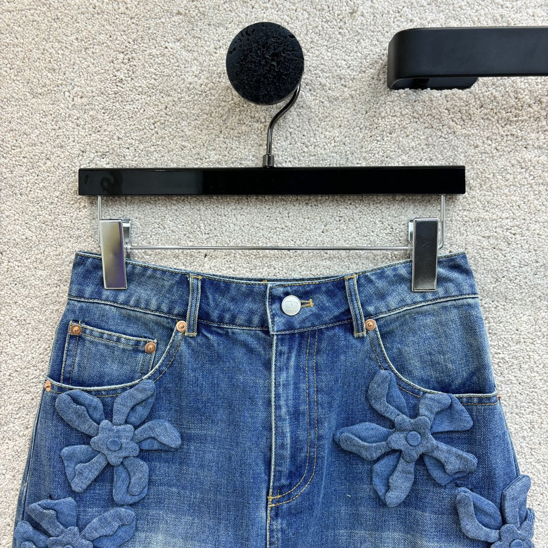 flower denim skirt