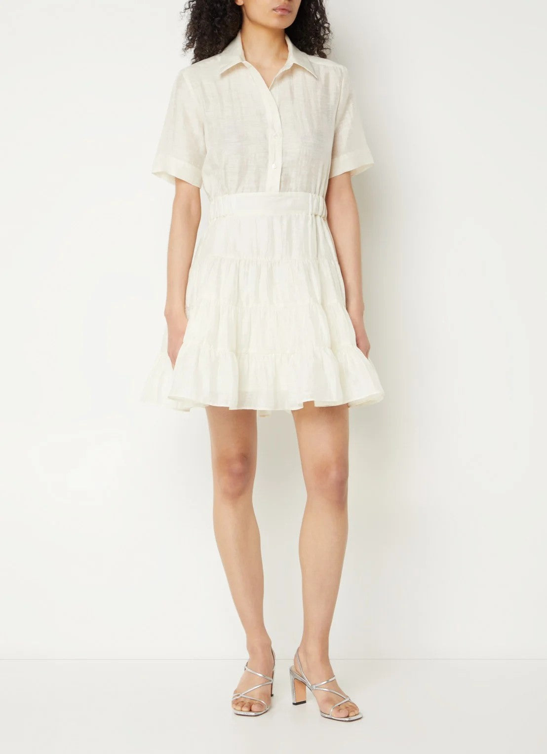 Sandro Layered mini blouse dress in linen blend