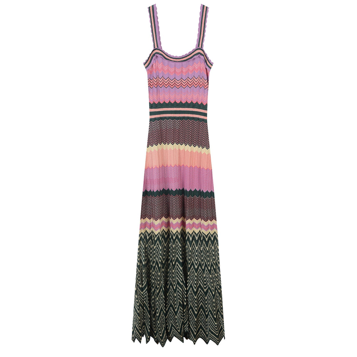 Luciana Multicolor Chevron Knit Maxi Dress - Pink, Green, and Yellow