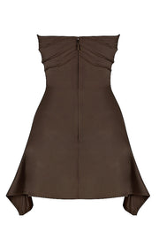 Jasmine Chocolate Draped Strapless Corset Mini Dress - Brown