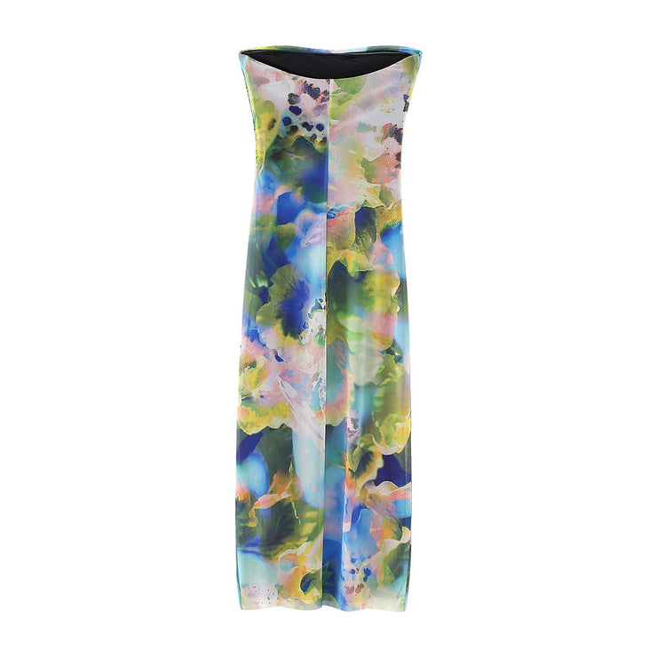 Eden Floral Strapless Midi Dress - Blue