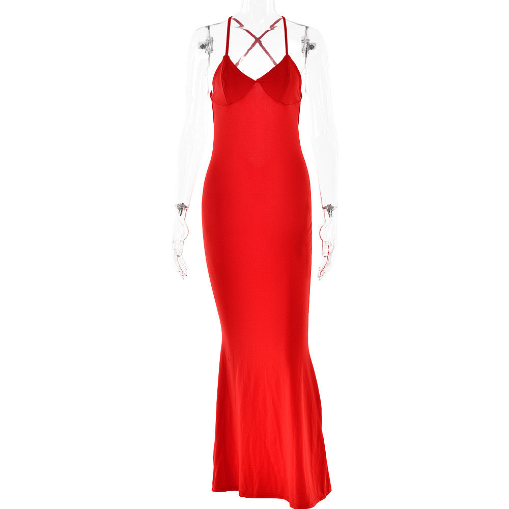 ATHENA BACK STRAPS MAXI DRESS - Red