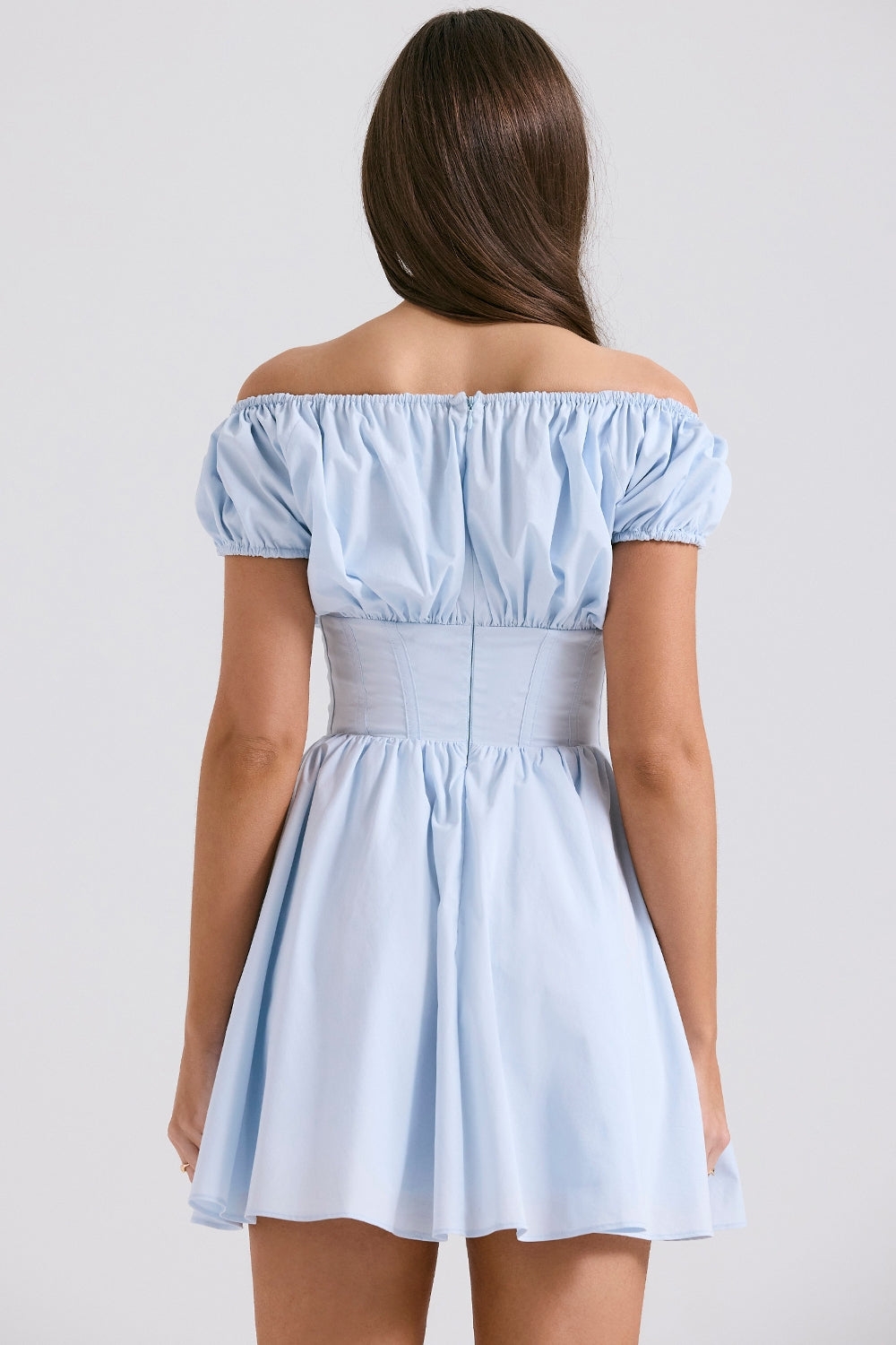 NALA SOFT BLUE COTTON GATHERED MINI DRESS - Blue