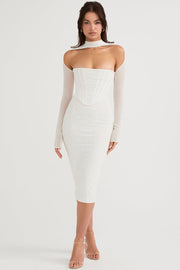 Milarose White Mesh Corset Midi Dress - White