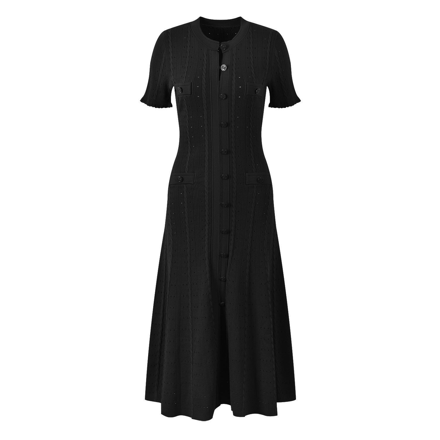 Short sleeve fungus trim cut-out thread dress