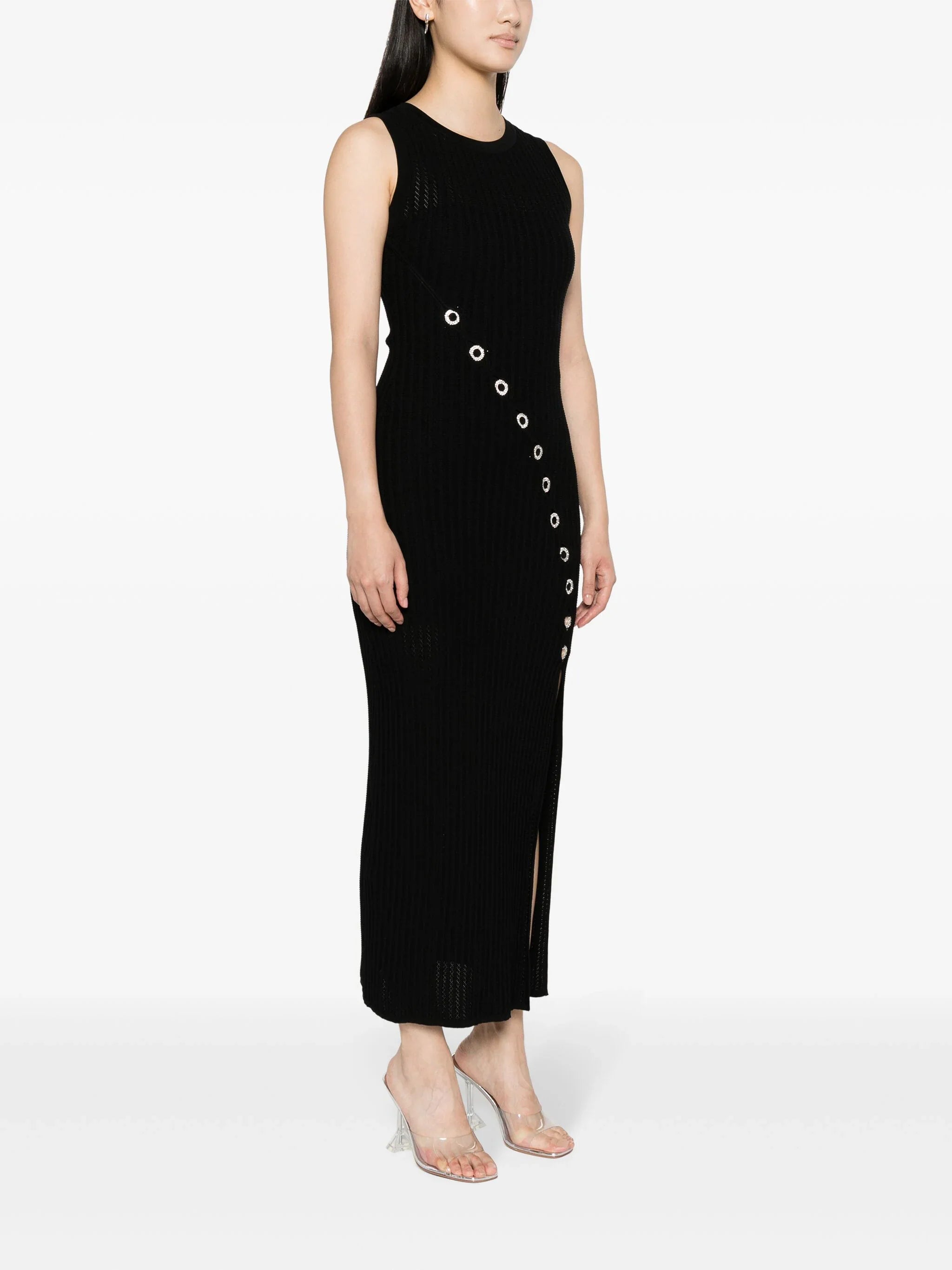 SANDRO crystal-embellished ribbed-knit maxi dress