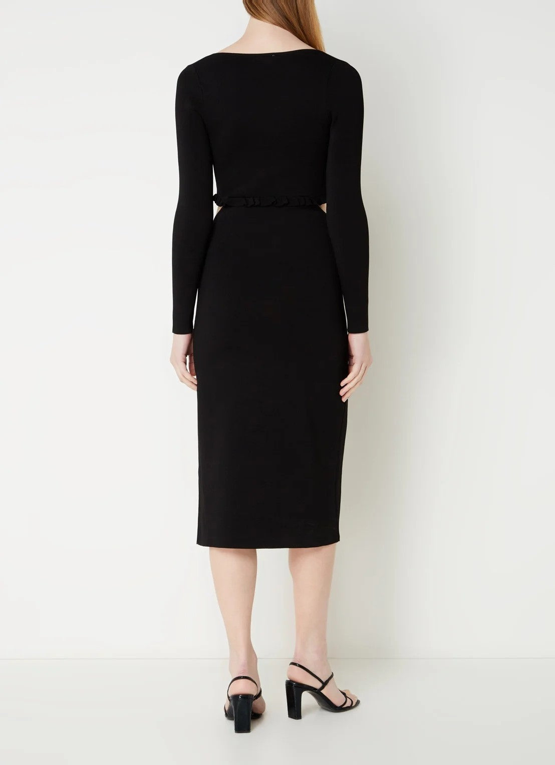 Sandro Midi pencil dress with cut-out detail and flounce