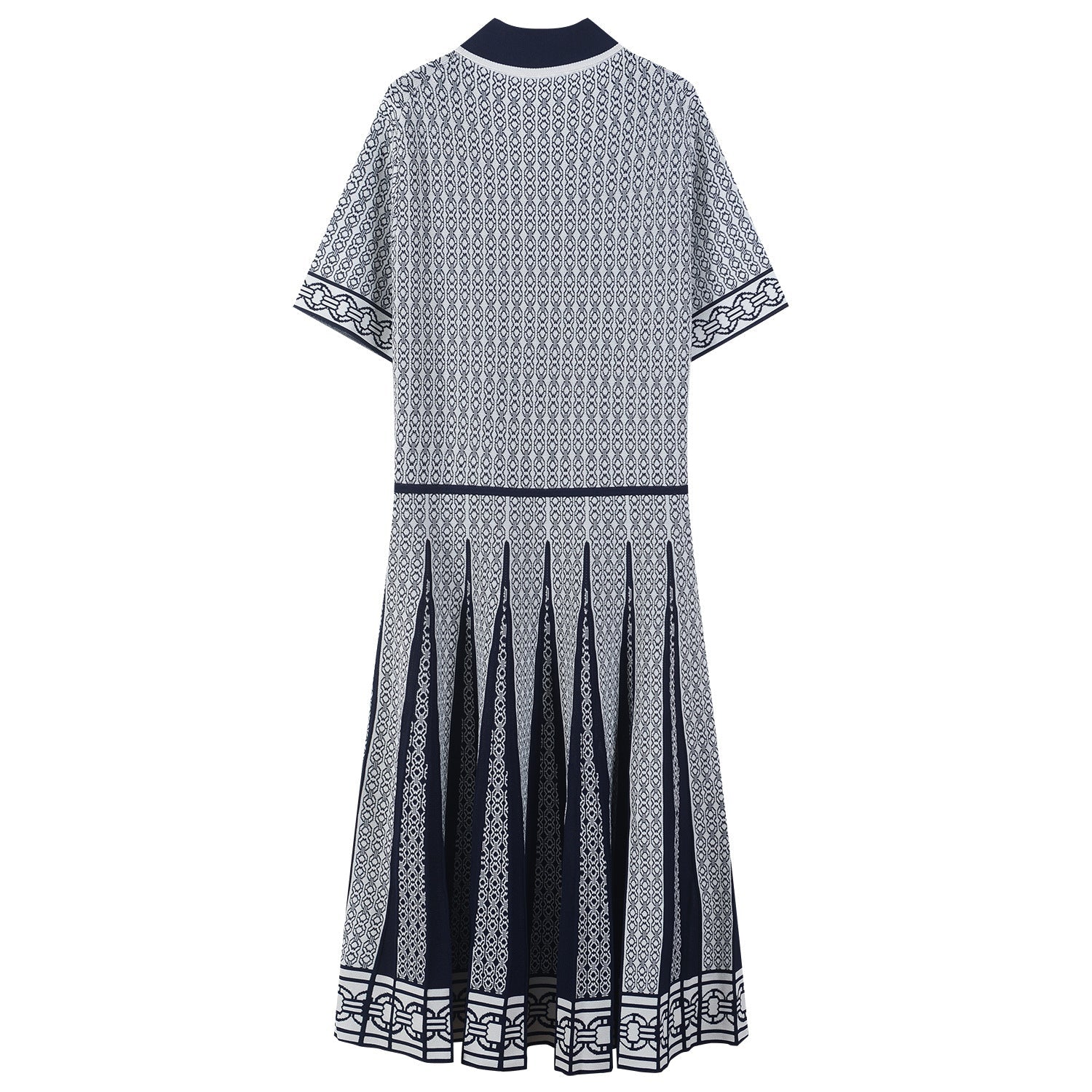 Lapel Curb Chain Jacquard Pleated Dress