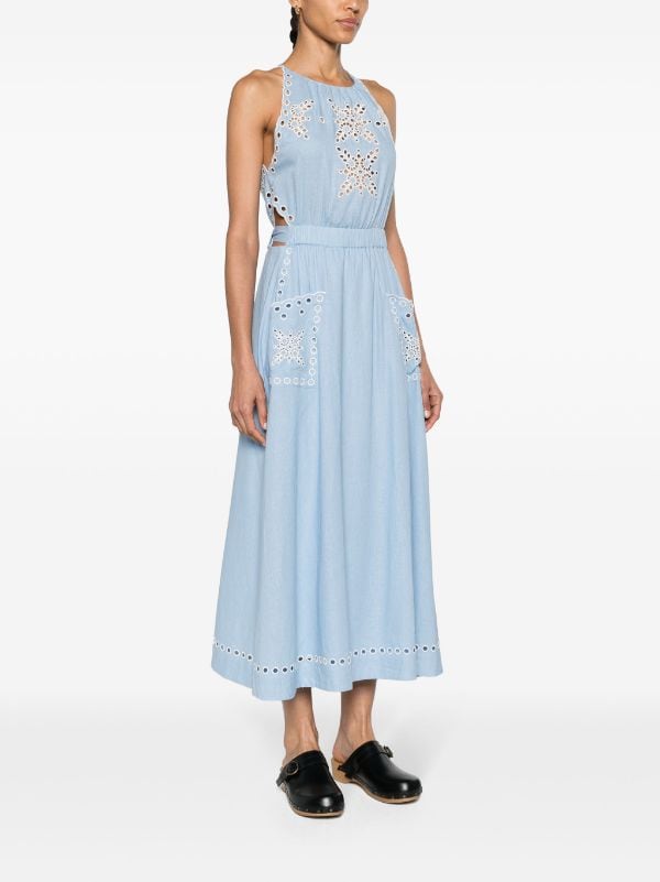 broderie-anglaise belted maxi dress