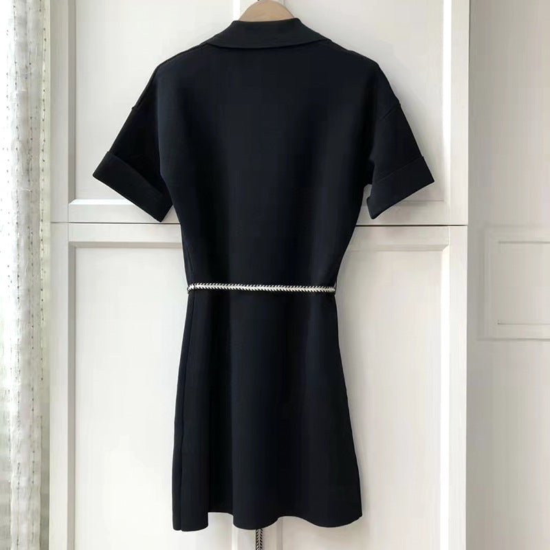 Breasted Short Sleeve Lace-up Knit Dress