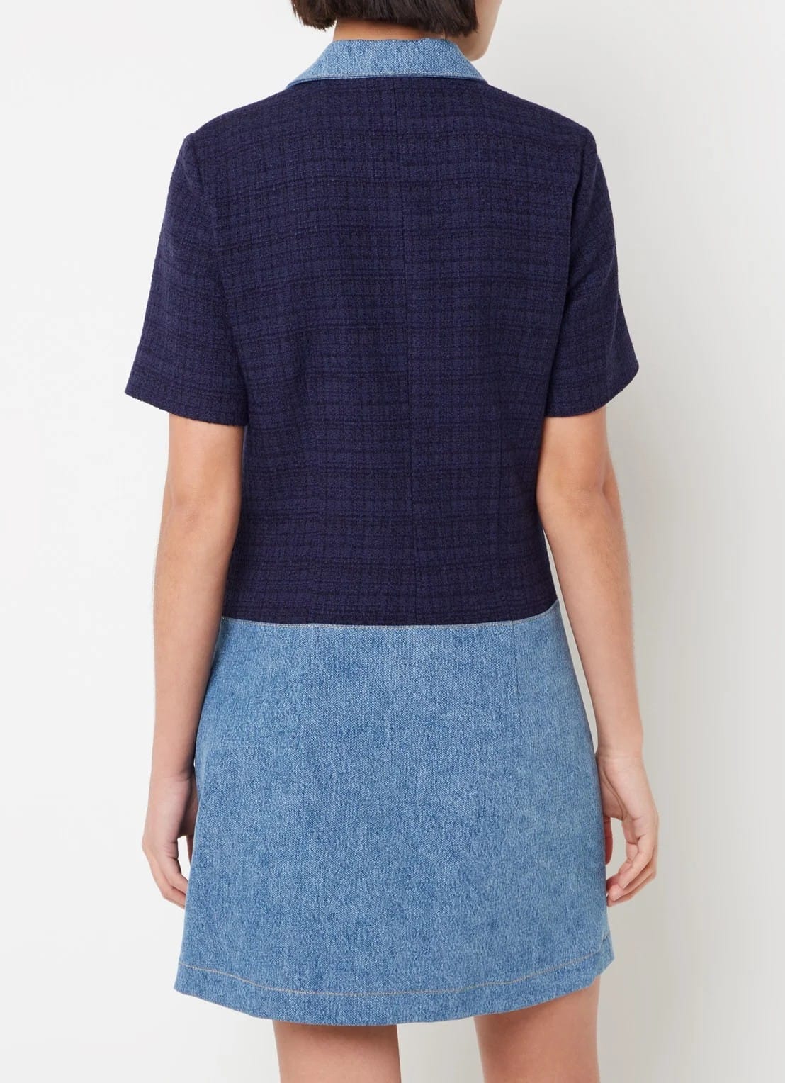 OUT OF STOCKSandro Mini tweed-look blouse dress with denim details