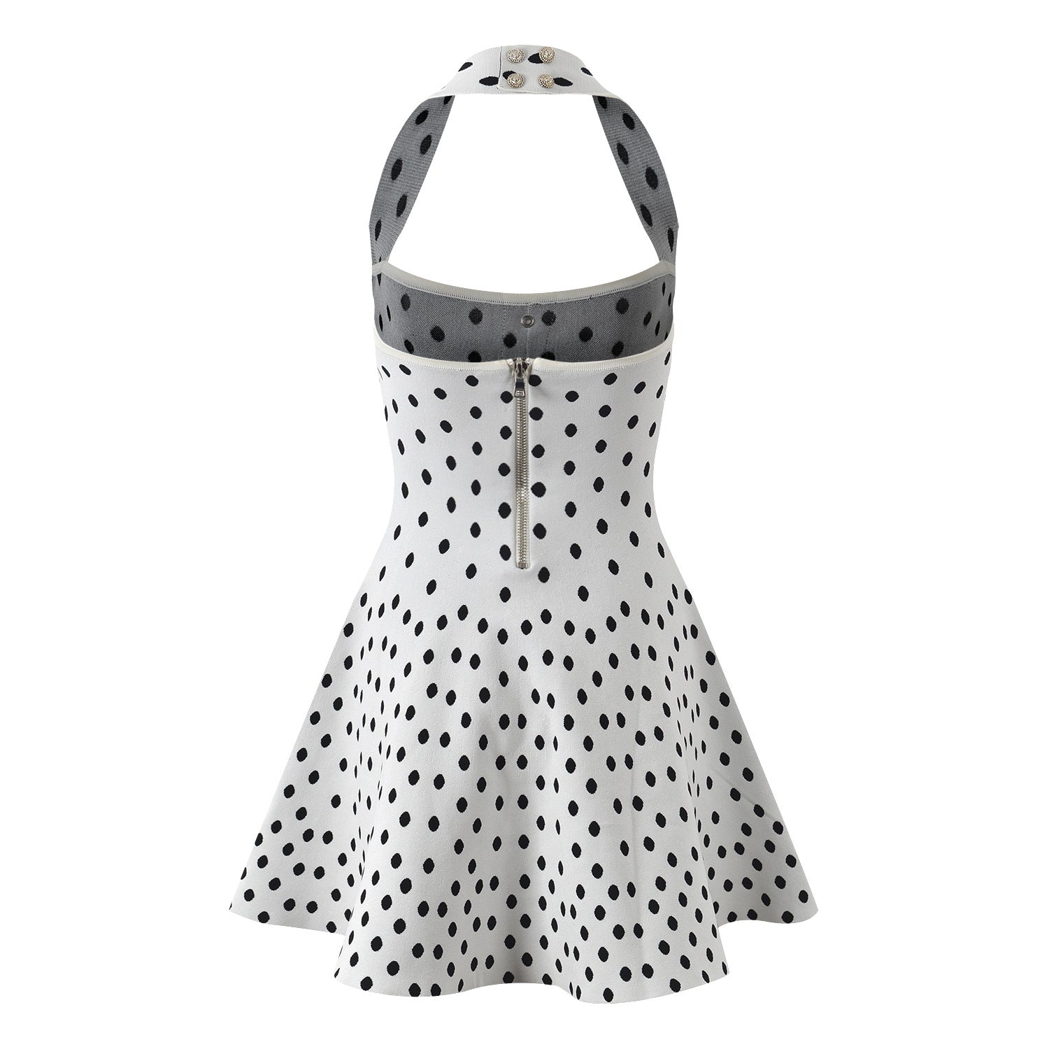 Dotted backless halterneck dress