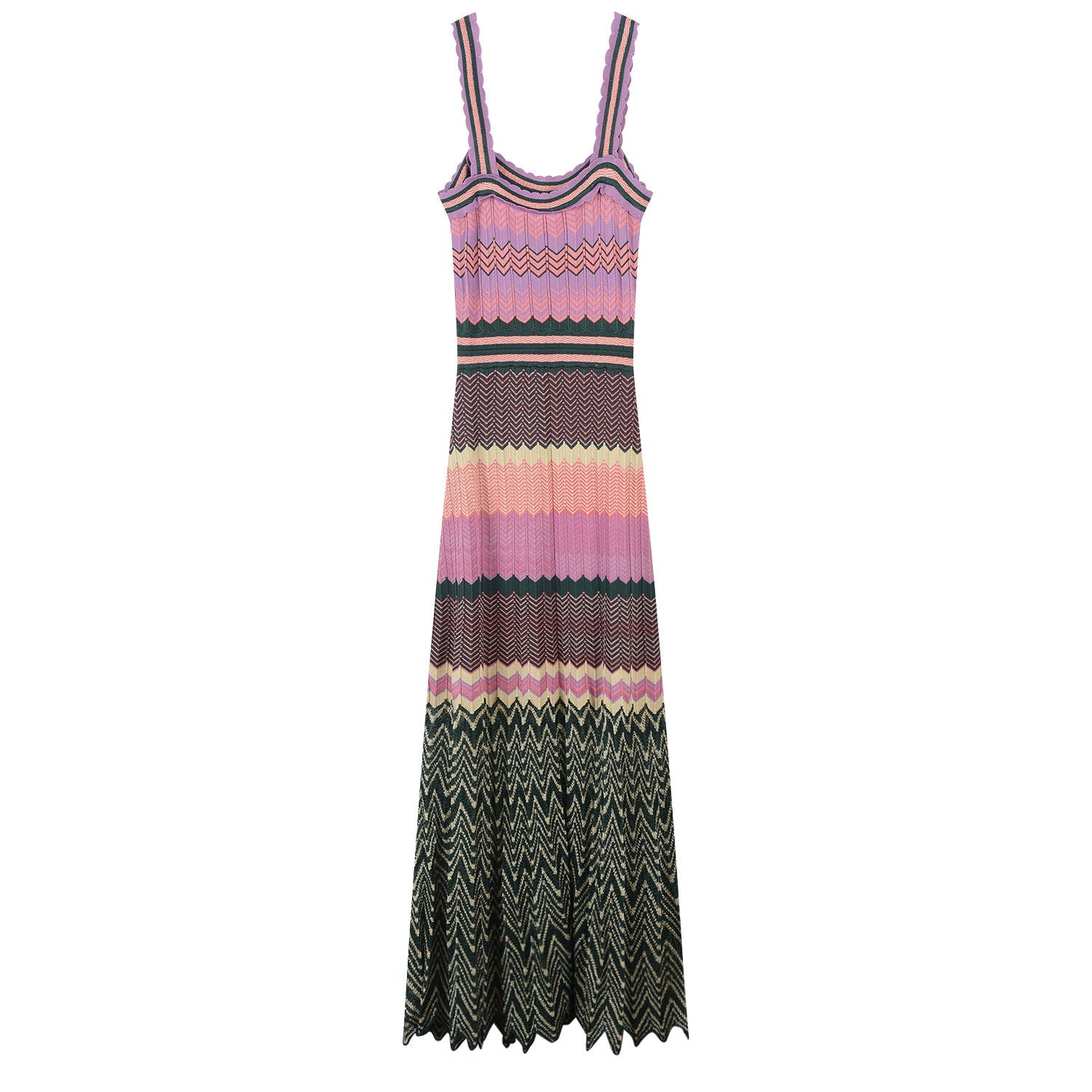 Luciana Multicolor Chevron Knit Maxi Dress - Pink, Green, and Yellow