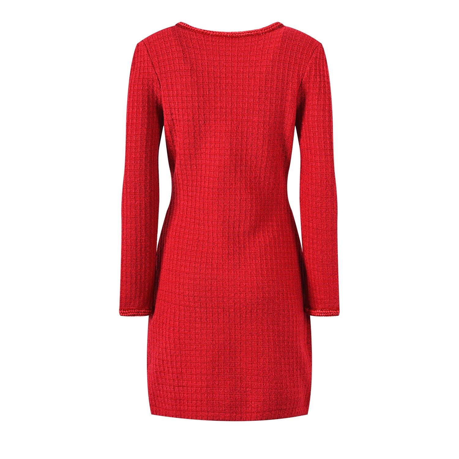 Red Bow Square Neck Xiao Xiang Slim Fit Knit Dress