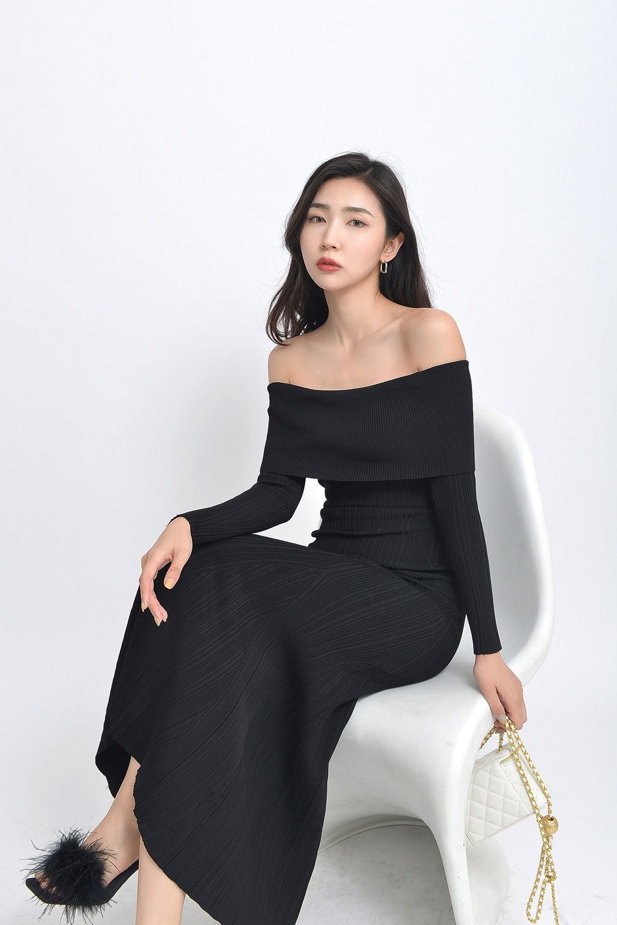 Self-portrait Rib knit viscose maxi dress