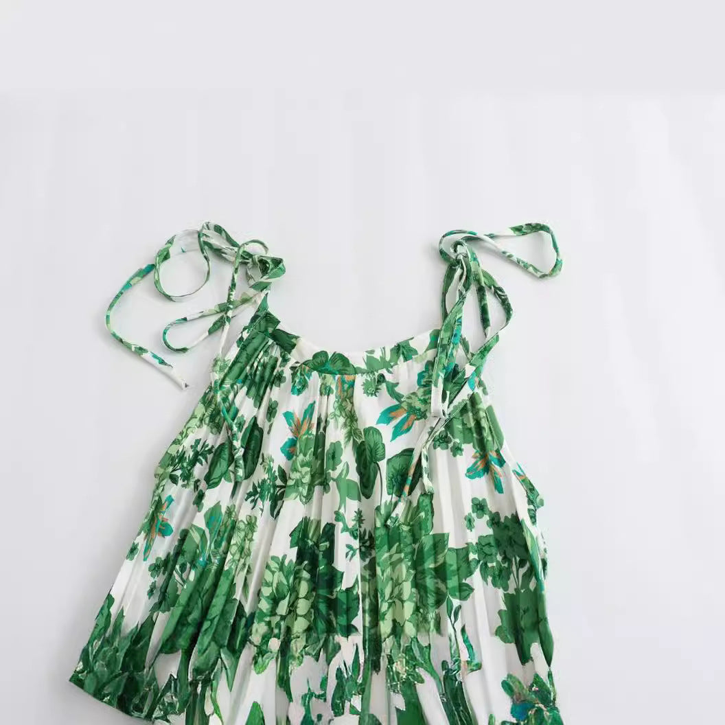 Green Floral print slip dress