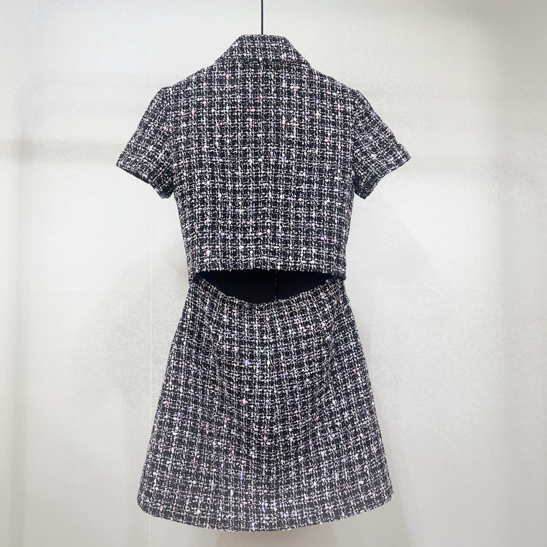 Houndstooth waist lapel dress