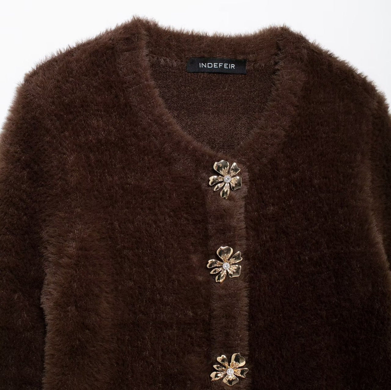 Fur  round neck knitted jacket