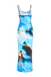 Aurora Blue Abstract Print Spaghetti Strap Maxi Dress -