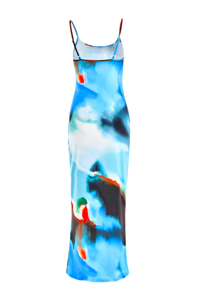 Aurora Blue Abstract Print Spaghetti Strap Maxi Dress -