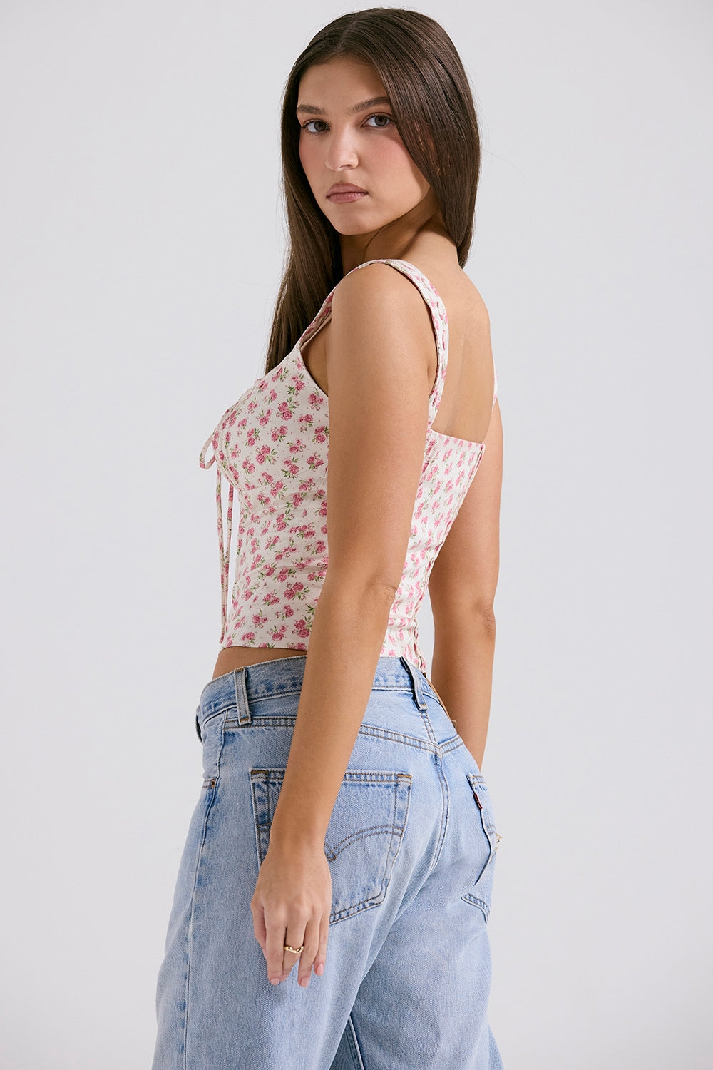 CHICCA WHITE ROSEBUD PRINT TOP - White