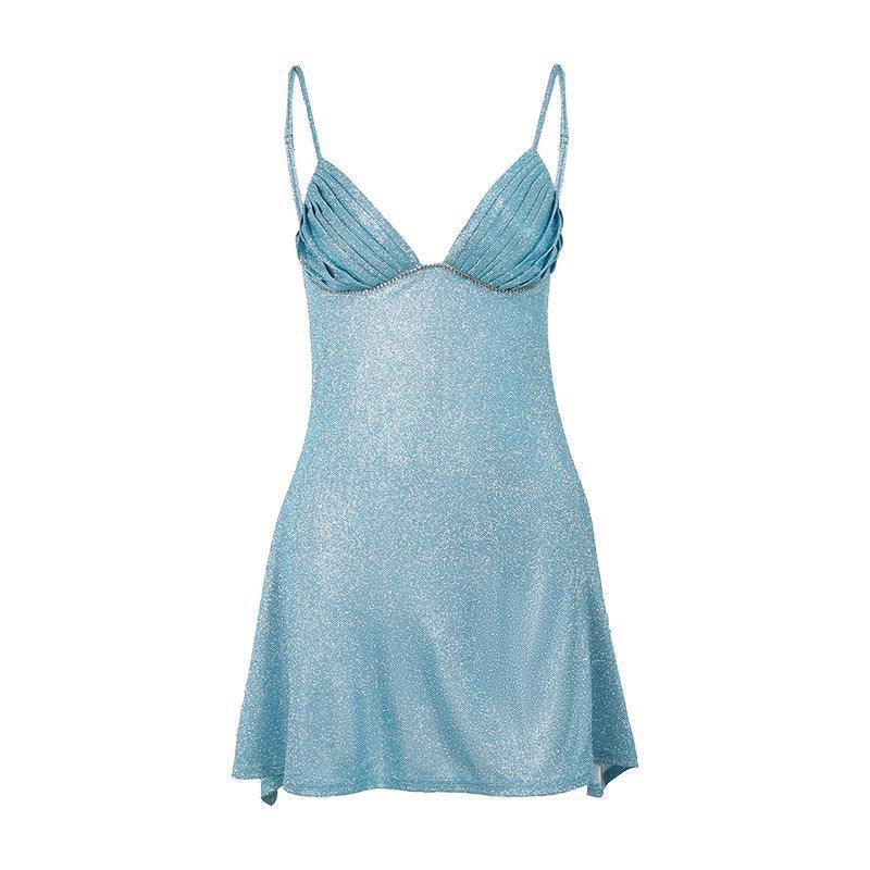 EMILY CUT OUT SPARKLE MINI DRESS - BLUE