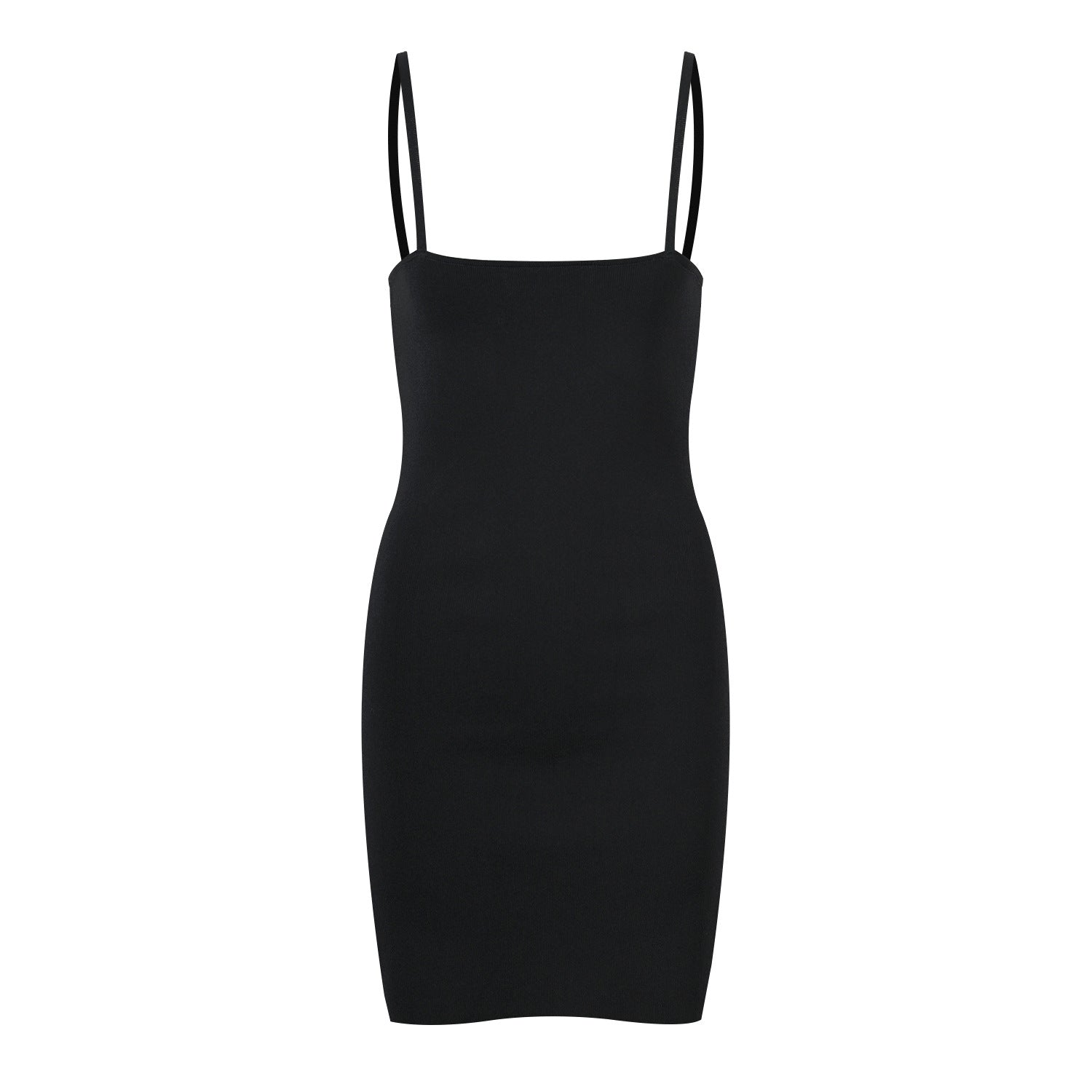 New Black High Waist Diamond Trim Split Knit Dress + Camisole Underneath