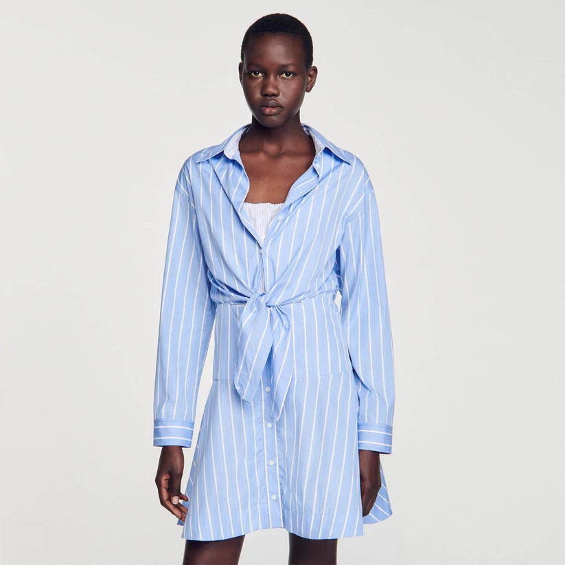 Striped tie-front shirt dress