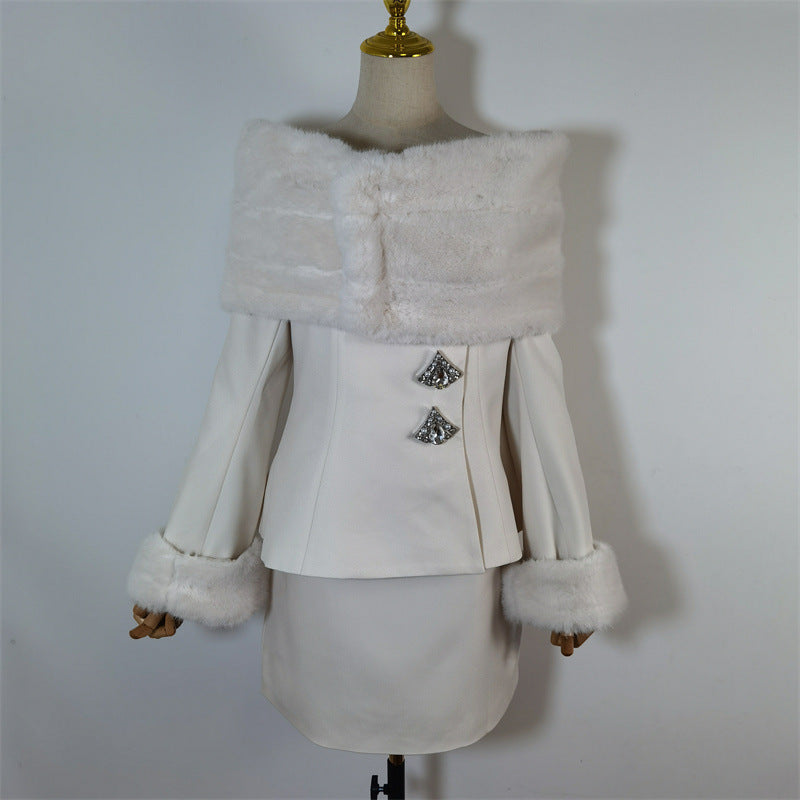 Golden fur collar dress