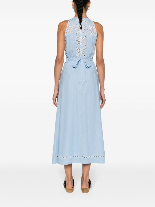 broderie-anglaise belted maxi dress