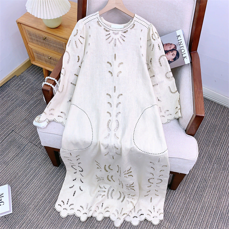 Linen Hollow Embroidered dress