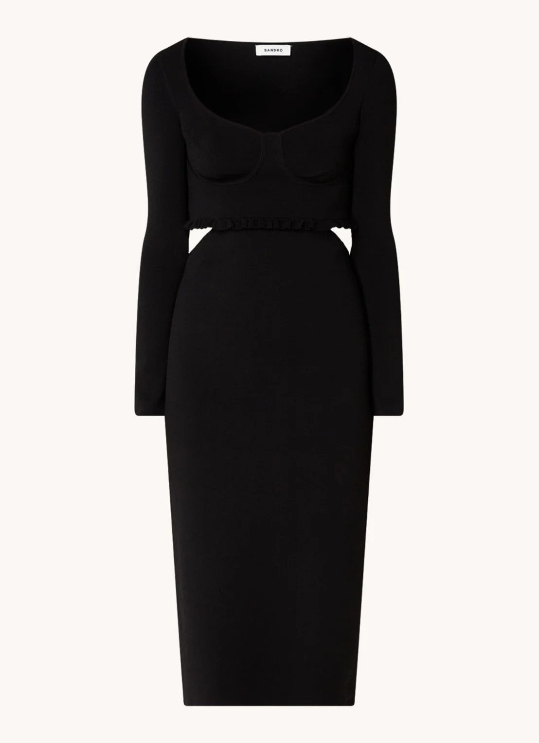 Sandro Midi pencil dress with cut-out detail and flounce