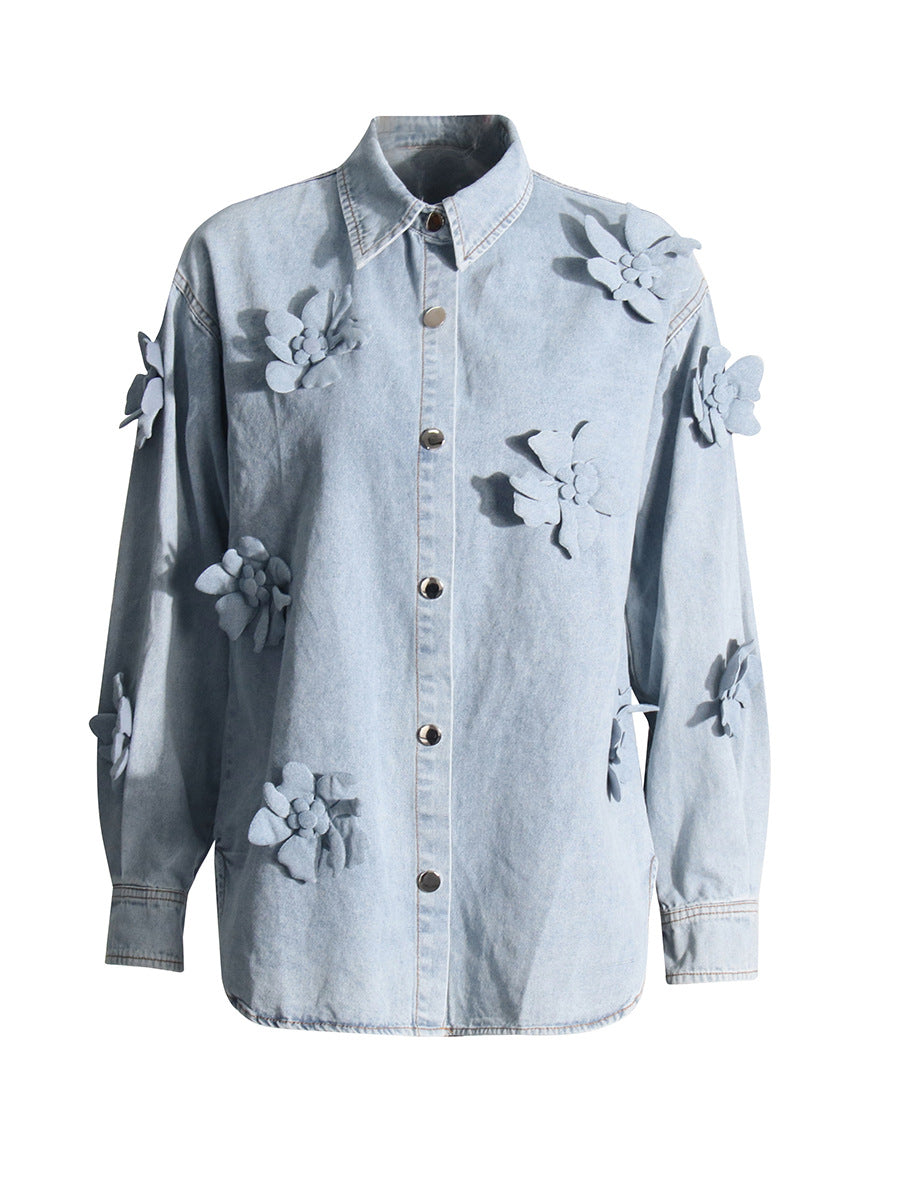 Flower decoration stitched denim Coats  for  women