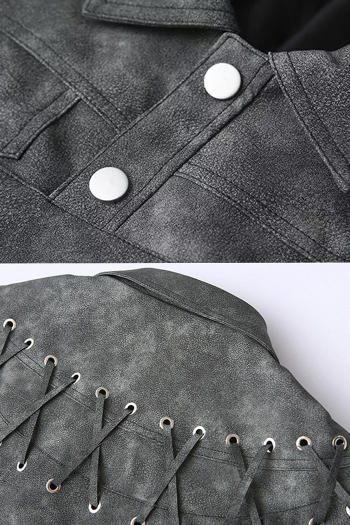 Vegan Leather Jacket With Stitched Back Details - Charcoal