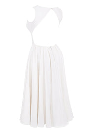 Cindy White Twill Midi Dress Sundress - White