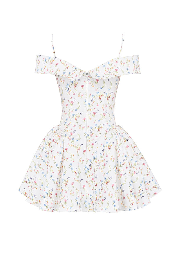 ELIDA WHITE POSY PRINT CORSET MINI DRESS - White