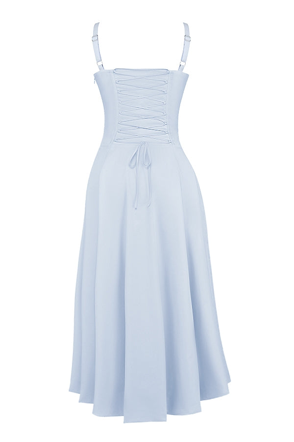 CARMEN SOFT BLUE COTTON BUSTIER SUNDRESS MIDI DRESS - Blue