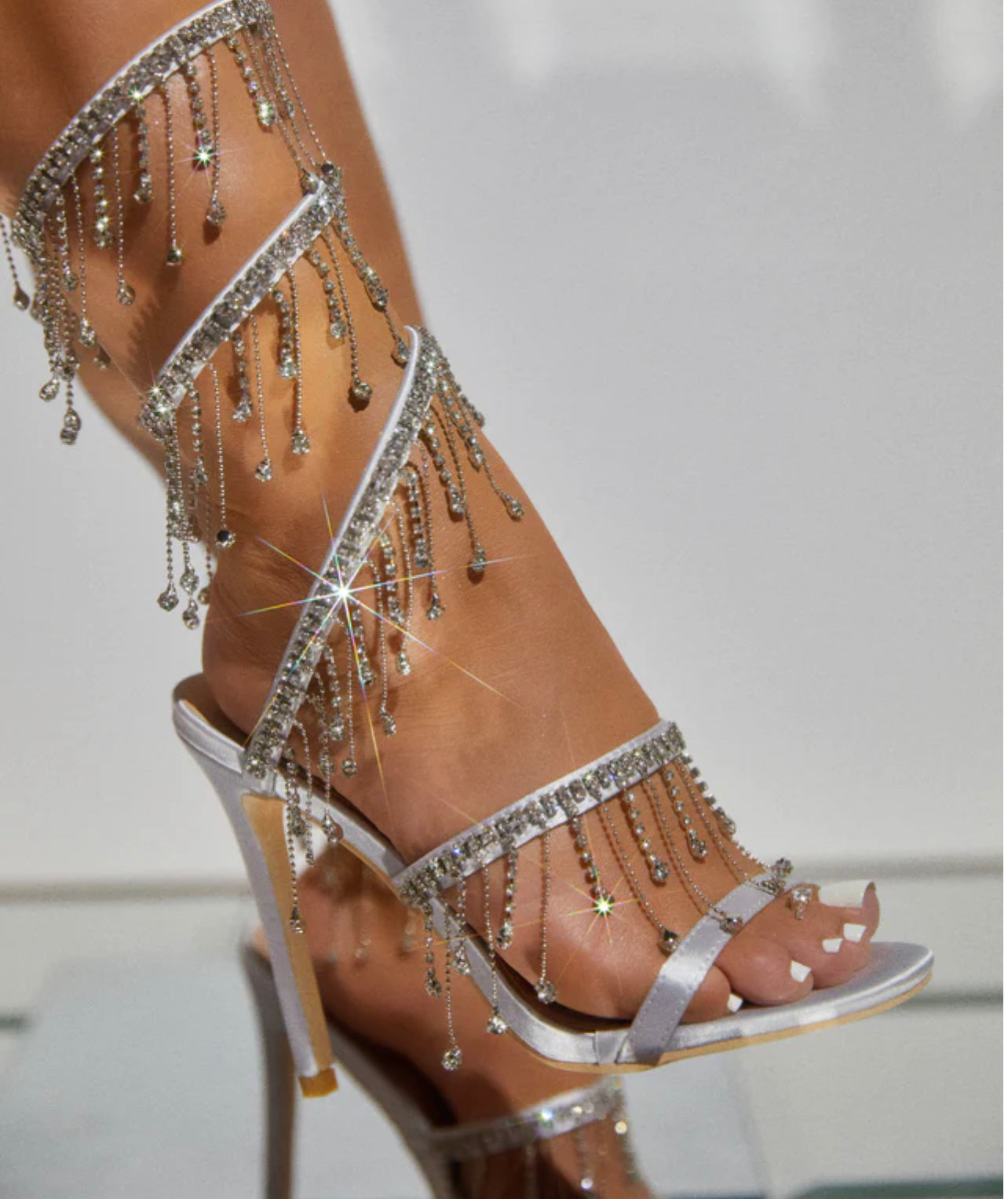 MOON EMBELLISHED AROUND THE ANKLE  HEELS - SILVER