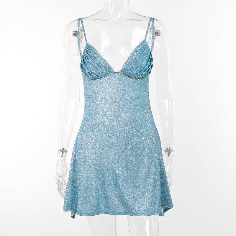 EMILY CUT OUT SPARKLE MINI DRESS - BLUE