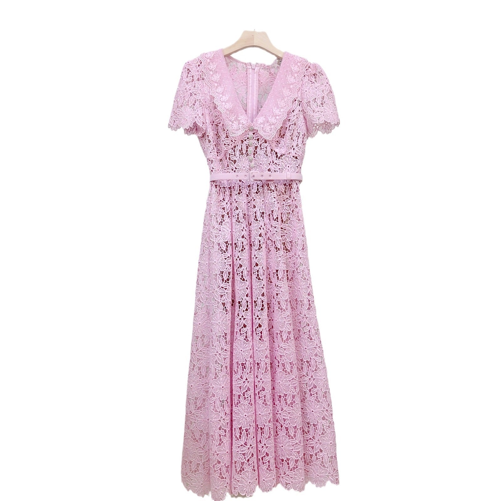 EVELYN FLORAL LACE MAXI DRESS - PINK