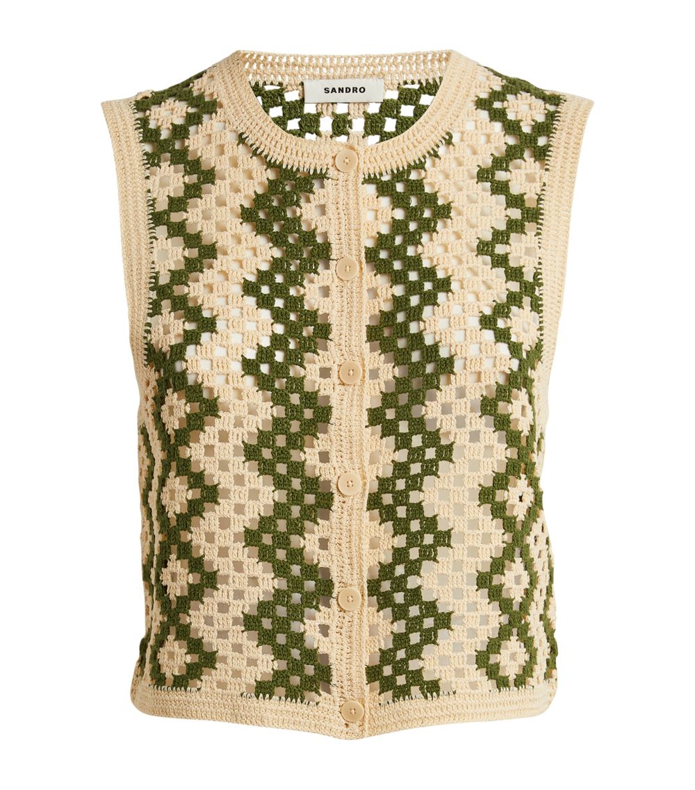 SANDRO  Crochet Sleeveless Cardigan