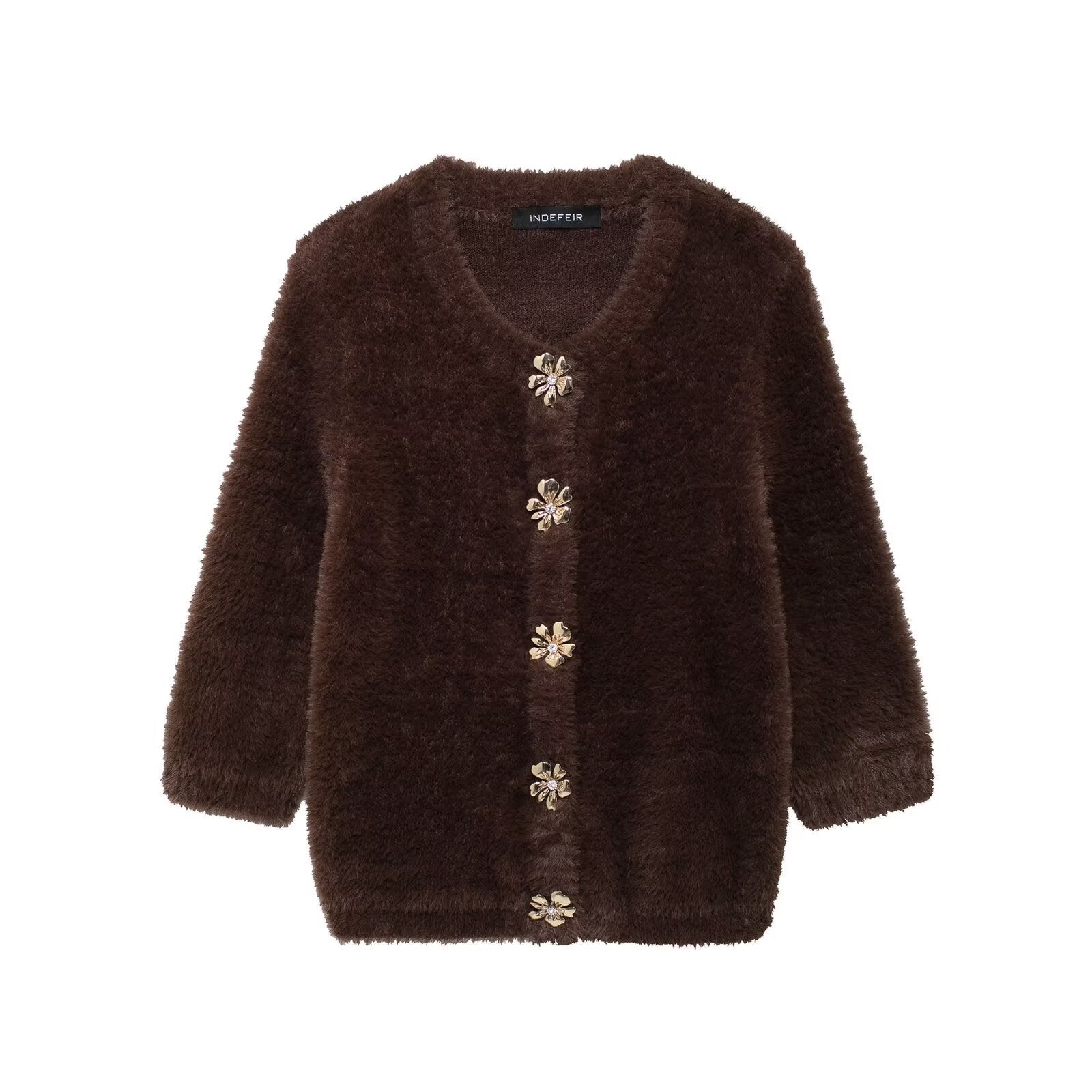 Fur  round neck knitted jacket