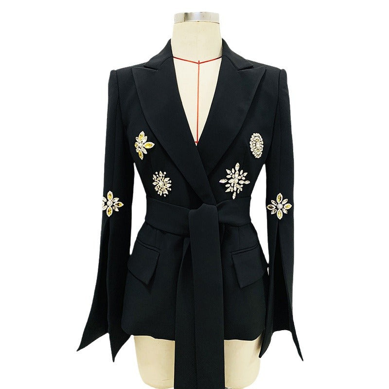 Seraphina Embellished Crepe Blazer with Crystal Accents - White