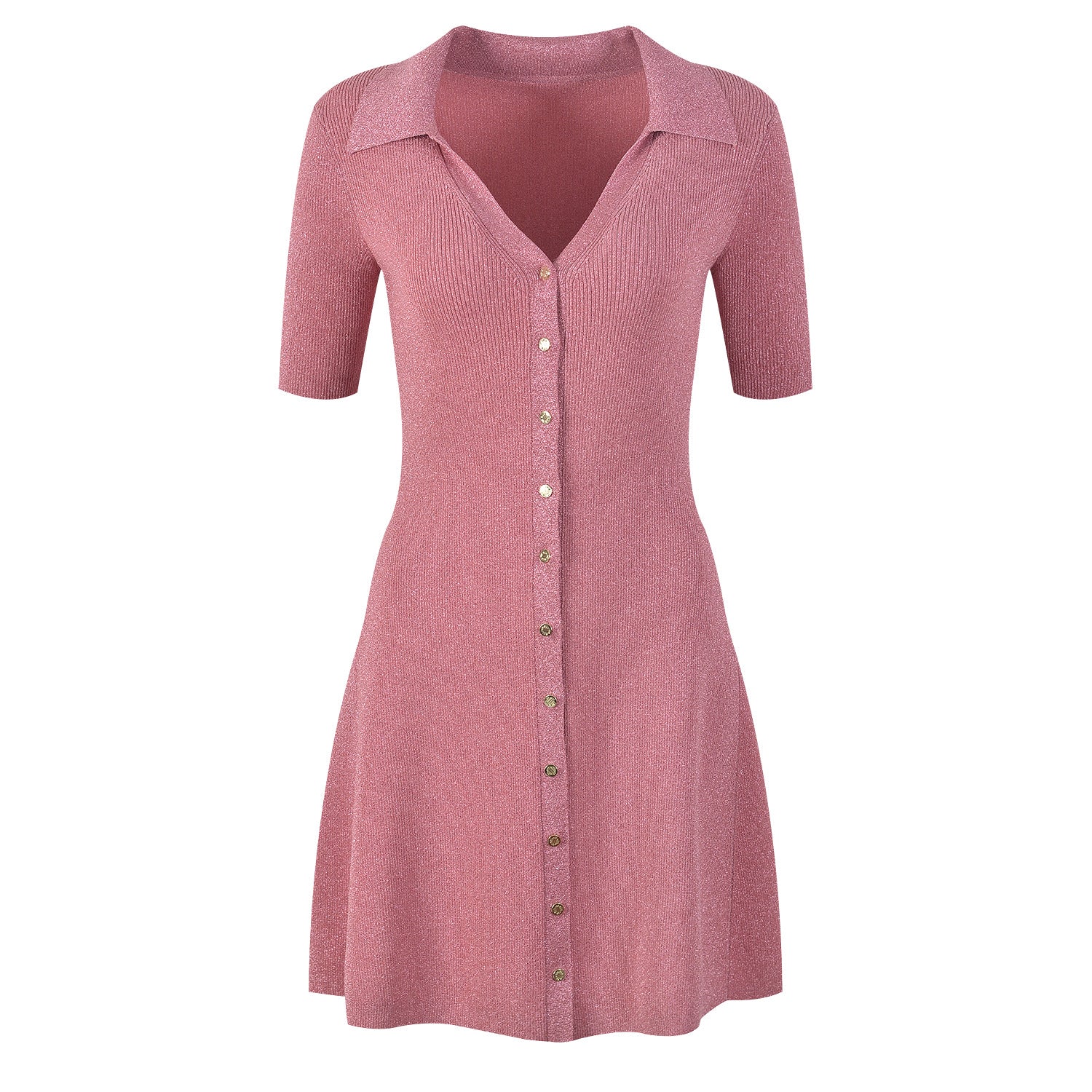 Short sleeve polo lapel V-neck dress