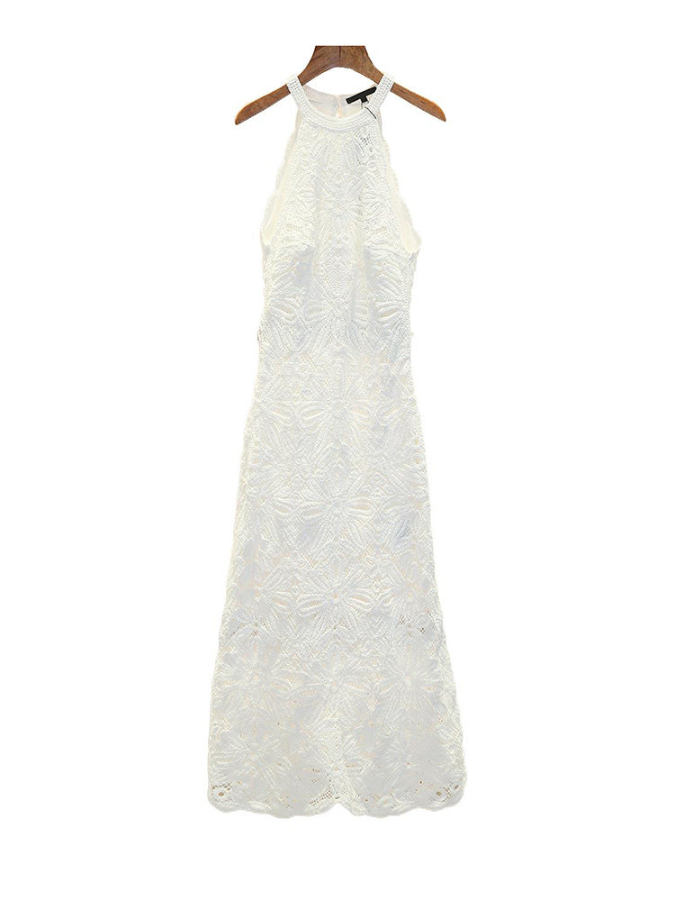 Floral embroidery halterneck net dress