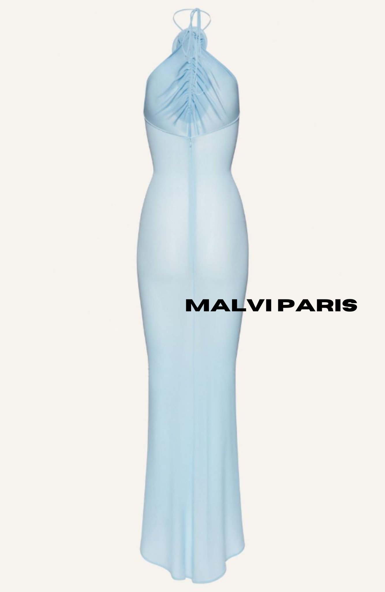 VALERIE SHEER JERSEY HALTER MAXI DRESS – BABY BLUE