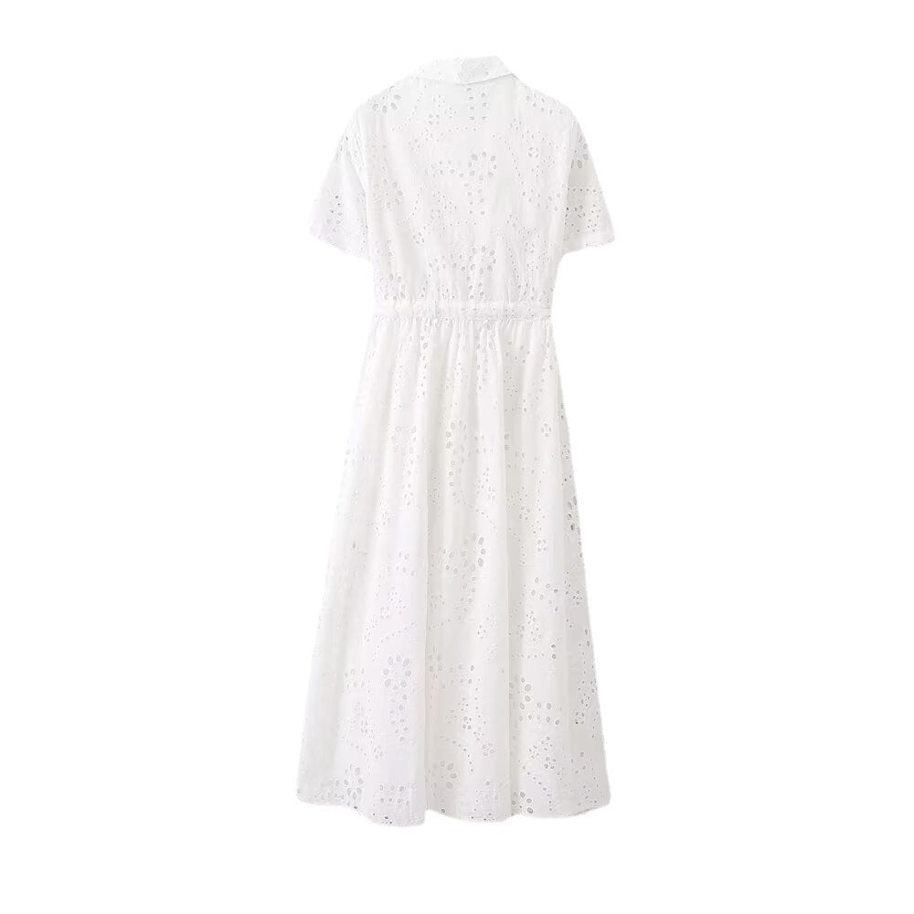 Lapel Pure White Dress