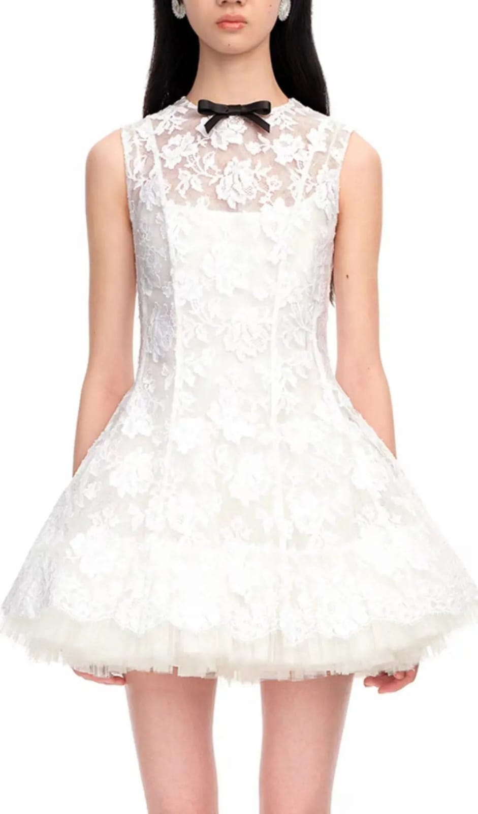 WHITE LACE SLEEVELESS MINI DRESS