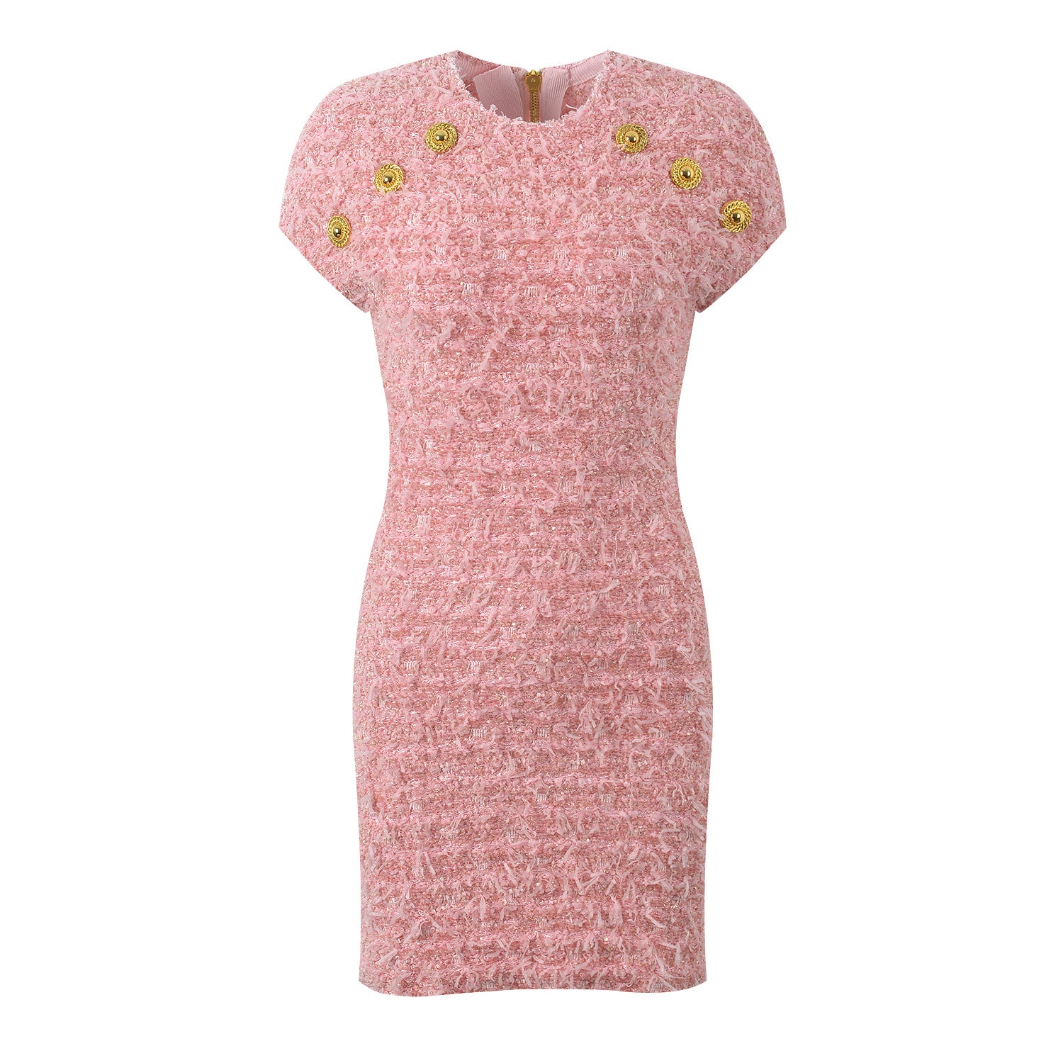 luxury metal buckle temperament slim pink dress